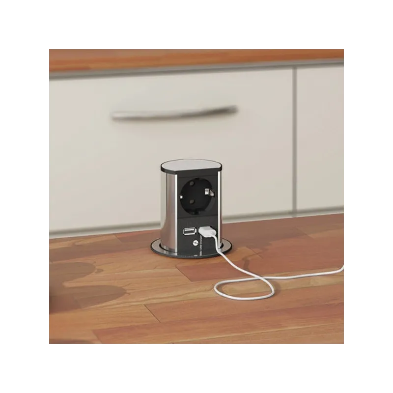 Presa elettrica a scomparsa Elevator USB in acciaio inox