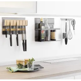 Mensola sospesa per coltelli in legno / Grigio titanio