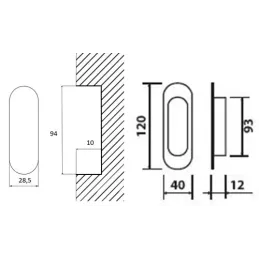 Maniglia a incasso quadrata piena per porta scorrevole / Acciaio inox