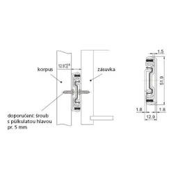 Guida di scorrimento con cuscinetti e ammortizzazione, 52 mm / Portata 75 kg
