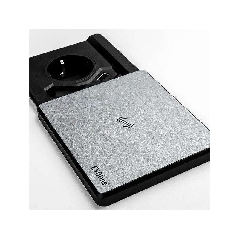 Presa elettrica Evoline Square + Ricarica wireless / Acciaio inox