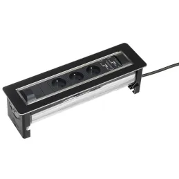 Presa elettrica a scomparsa VERSATURN 3.0 - 2x230V + ricarica USB / Vetro nero