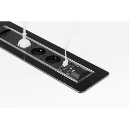 Presa elettrica a scomparsa VERSATURN 3.0 - 2x230V + ricarica USB / Vetro nero