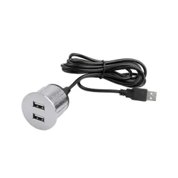 Presa elettrica con caricabatterie USB Round / Acciaio inox