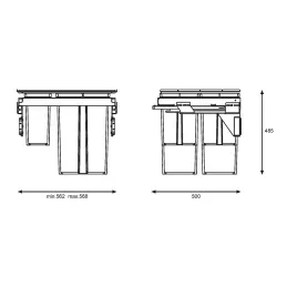 Pattumiera estraibile STAR 600 mm – 2×29 L + 2×8 L con supporti per ante / Antracite