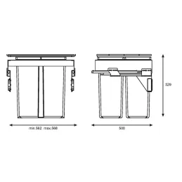 Cestino estraibile STAR 600 mm – 2×40 L con attacchi per ante / Antracite