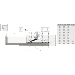Cassetto ad estrazione totale nascosta QUADRO V6 con ammortizzazione e clip / 30 kg