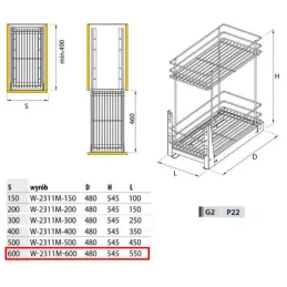 Cestello doppio estraibile con chiusura ammortizzata / Grigio