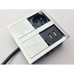 Presa elettrica VersaHit 1 x 230V + 1 x USB FRENCH / Acciaio inox