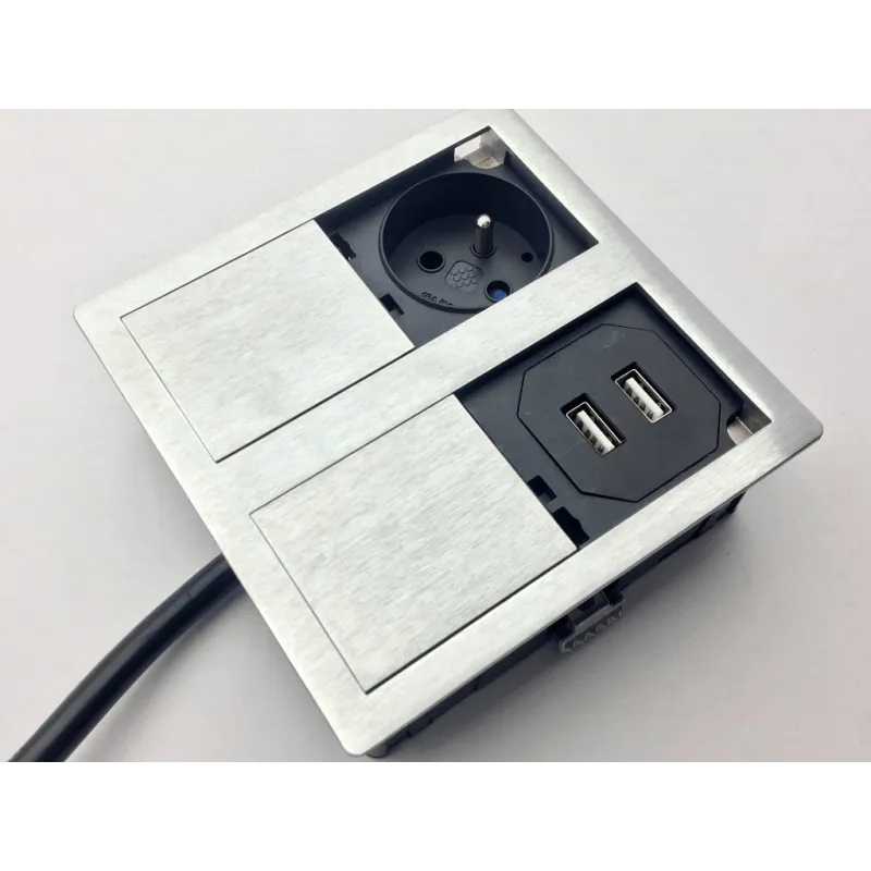 Presa elettrica VersaHit 1 x 230V + 1 x USB FRENCH / Acciaio inox